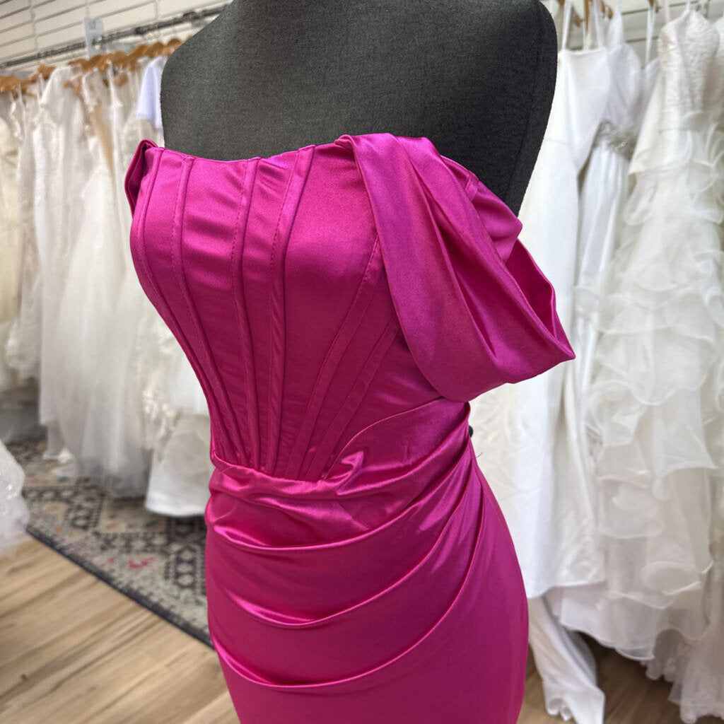 Hot Pink Silky Long Formal Medium