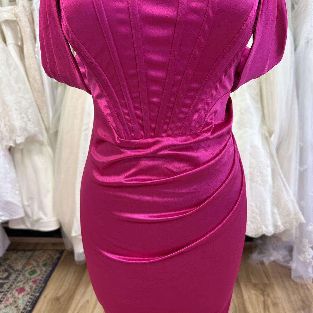 Hot Pink Silky Long Formal Medium