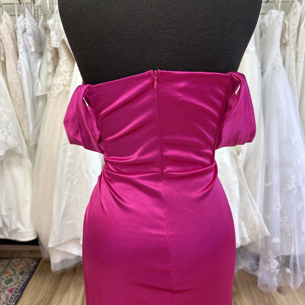 Hot Pink Silky Long Formal Medium