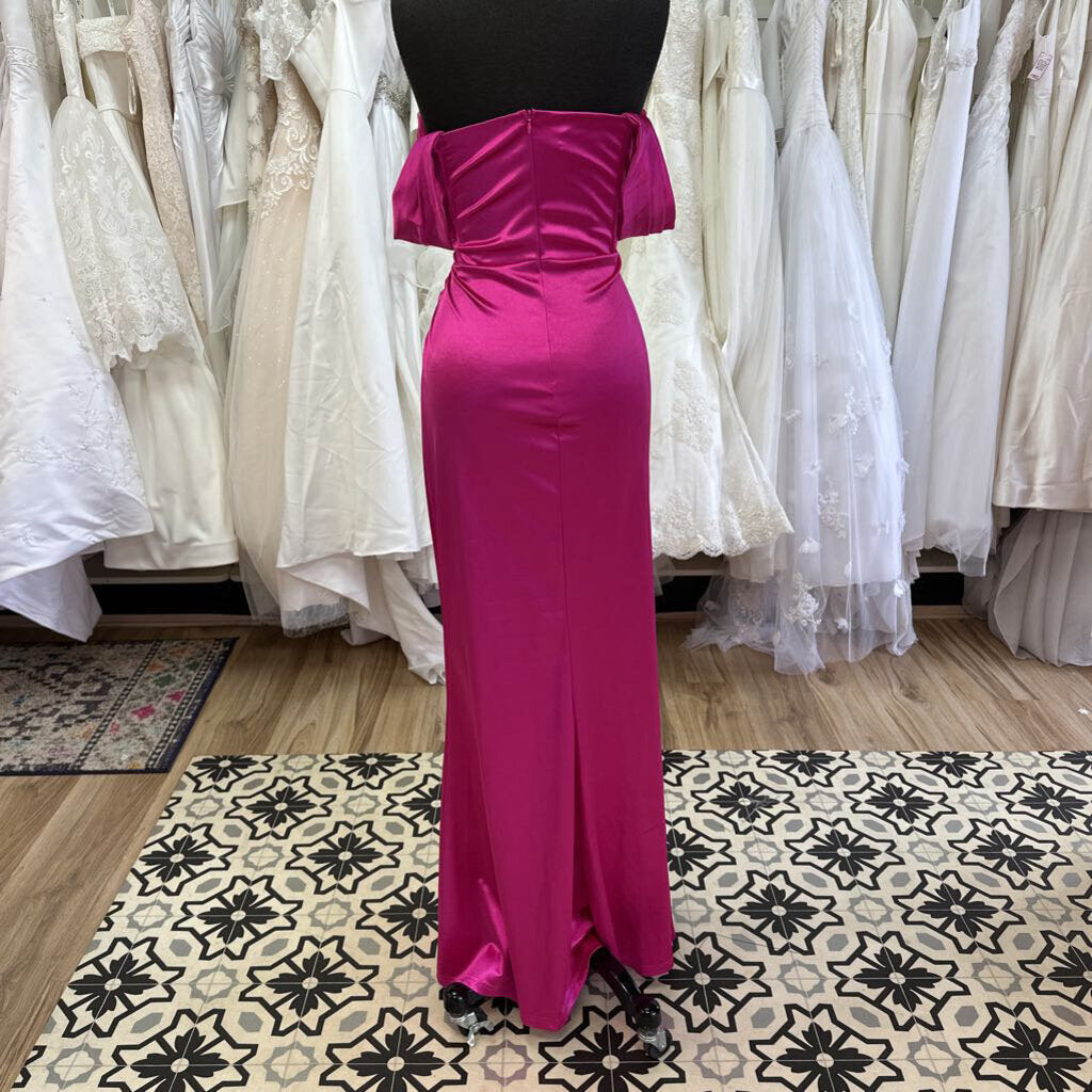 Hot Pink Silky Long Formal Medium