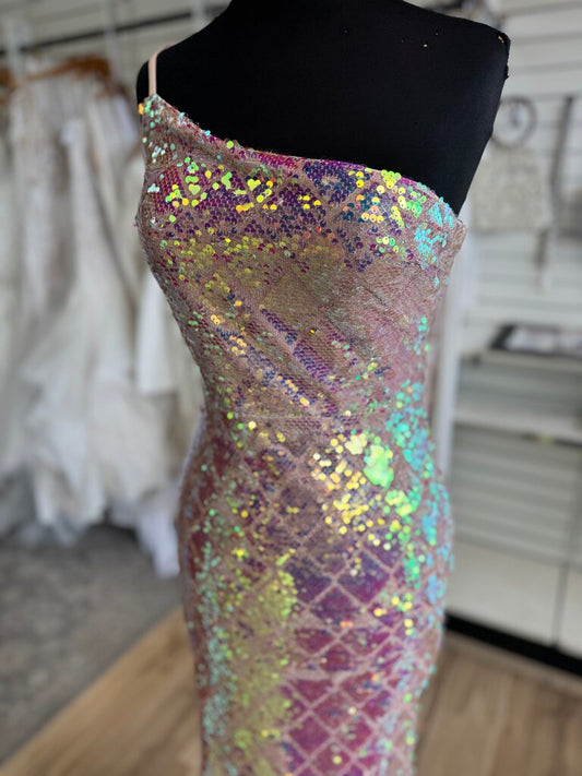 Blush Iridescent Sequin Long Formal Medium