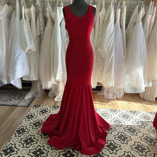 Red Fitted Long Formal Medium