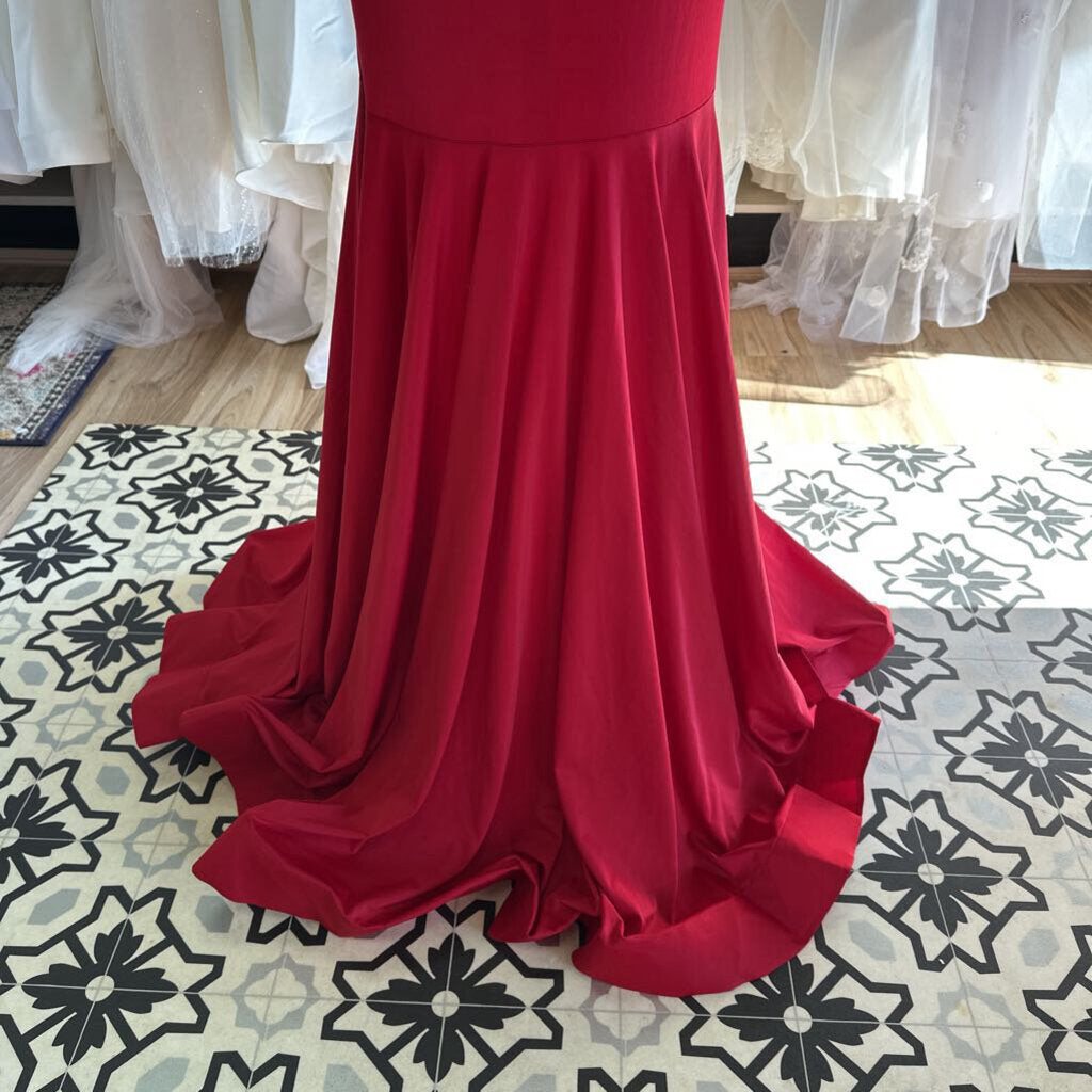 Red Fitted Long Formal Medium