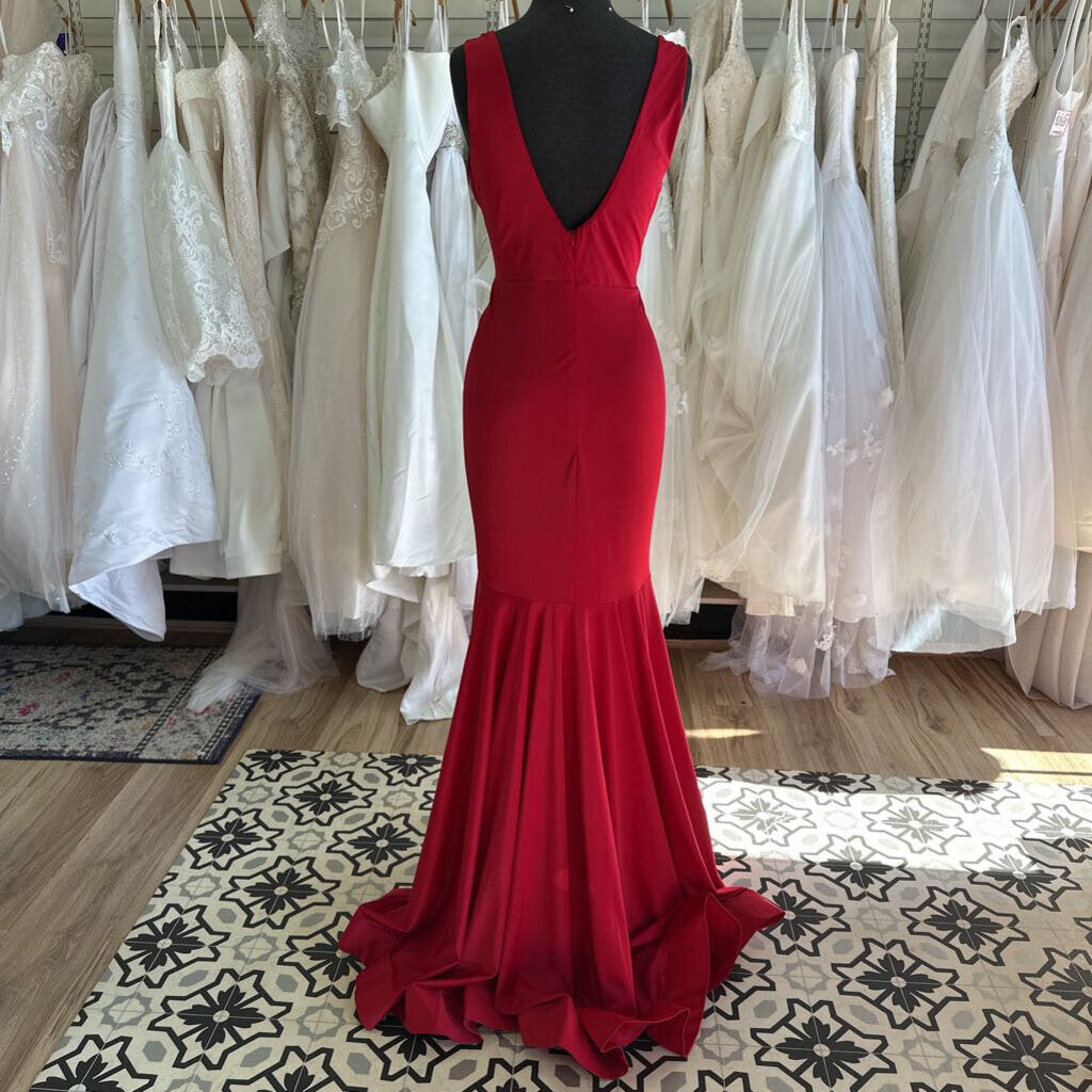 Red Fitted Long Formal Medium