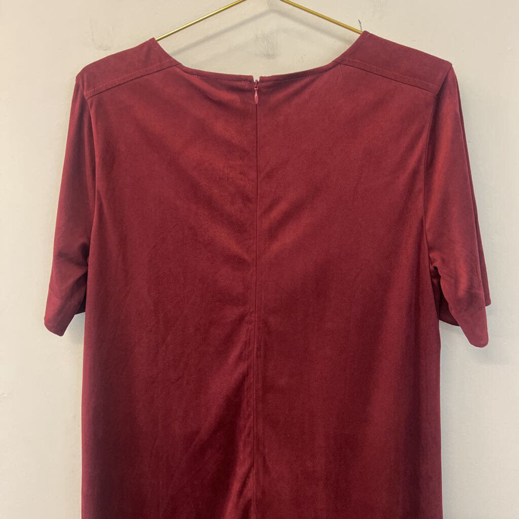 Miss Me Burgundy Suede Embroidered Detail Short Sleeve Dress Medium