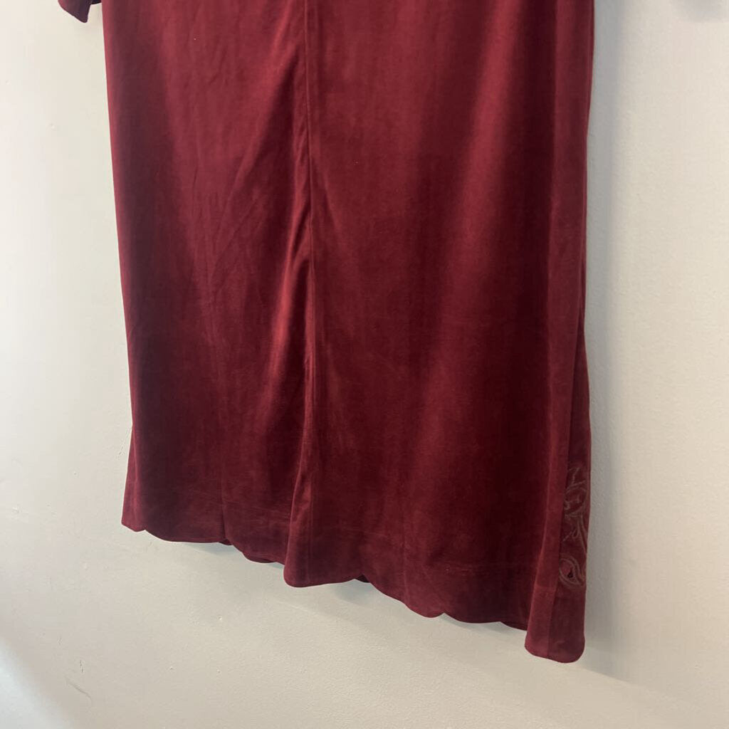 Miss Me Burgundy Suede Embroidered Detail Short Sleeve Dress Medium