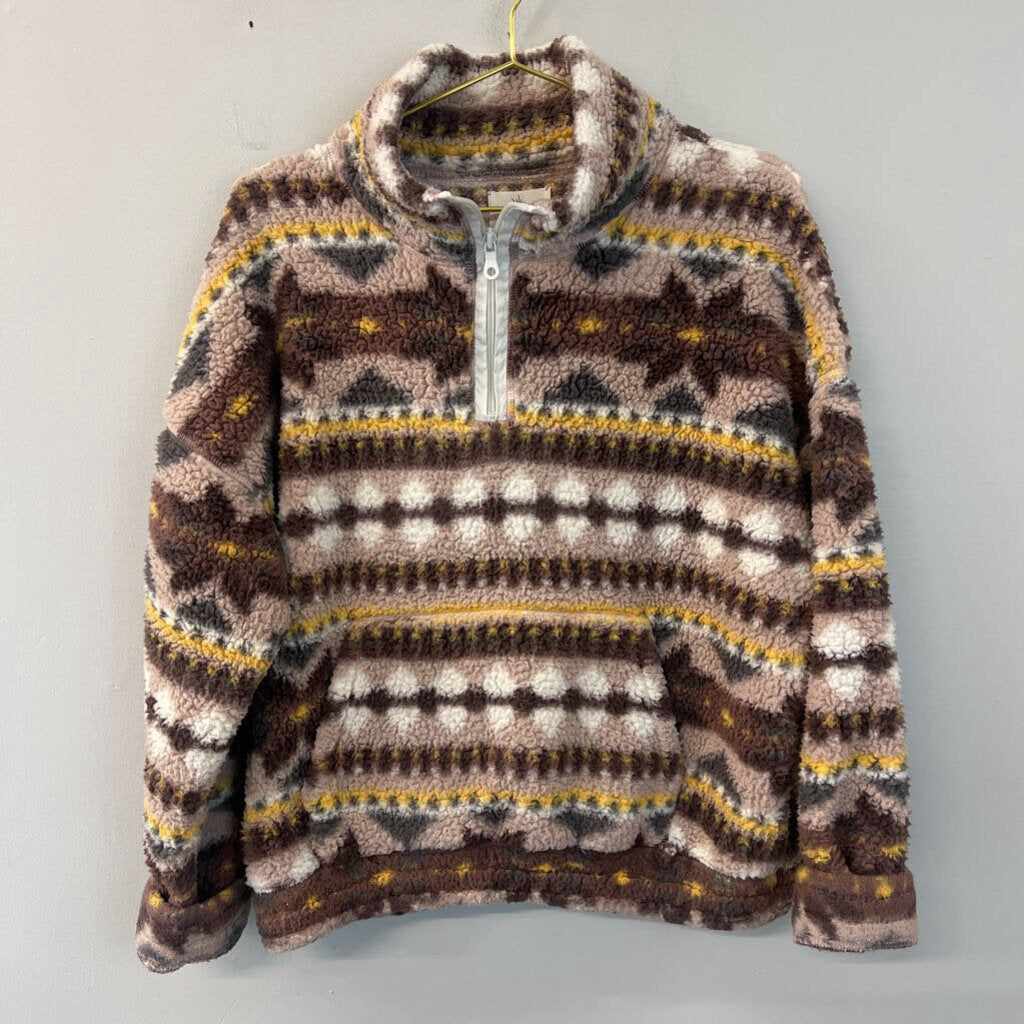 Offline by Aerie Brown/ Yellow Print Fleece Pullover Large