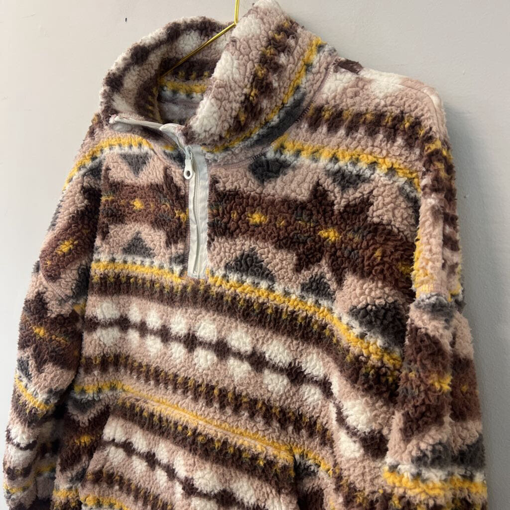 Offline by Aerie Brown/ Yellow Print Fleece Pullover Large