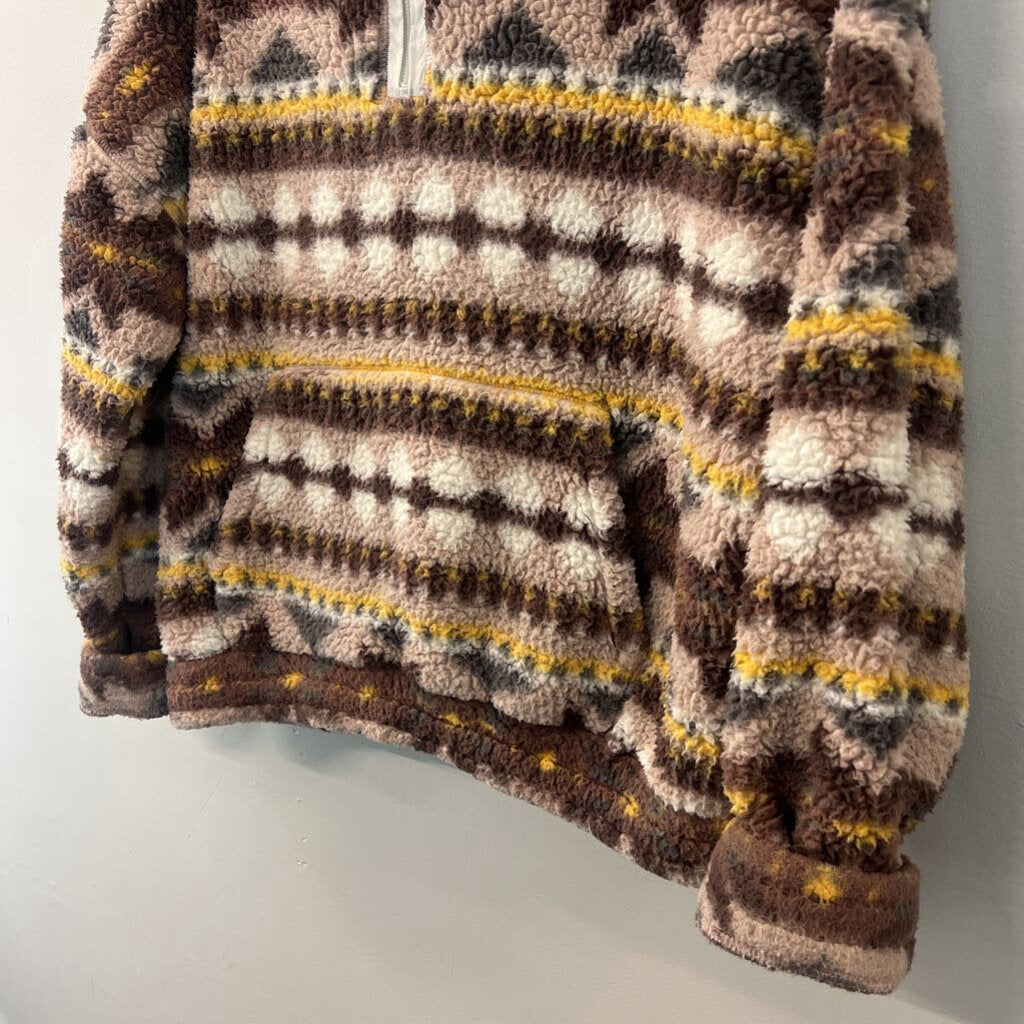 Offline by Aerie Brown/ Yellow Print Fleece Pullover Large