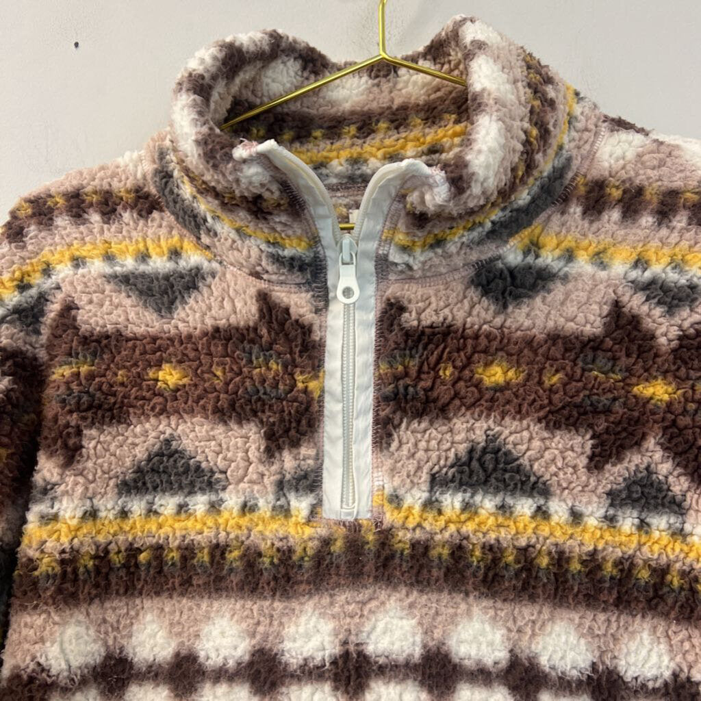 Offline by Aerie Brown/ Yellow Print Fleece Pullover Large