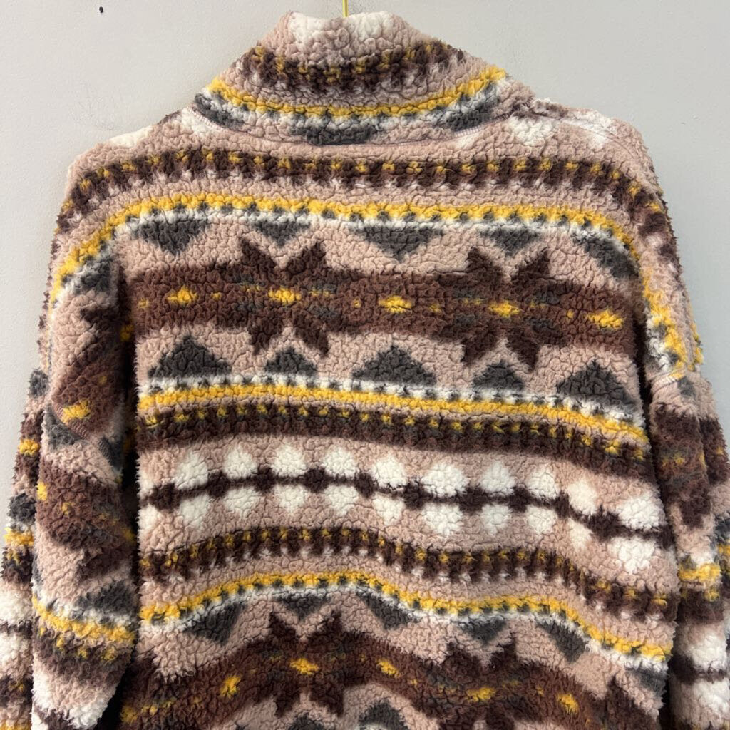 Offline by Aerie Brown/ Yellow Print Fleece Pullover Large