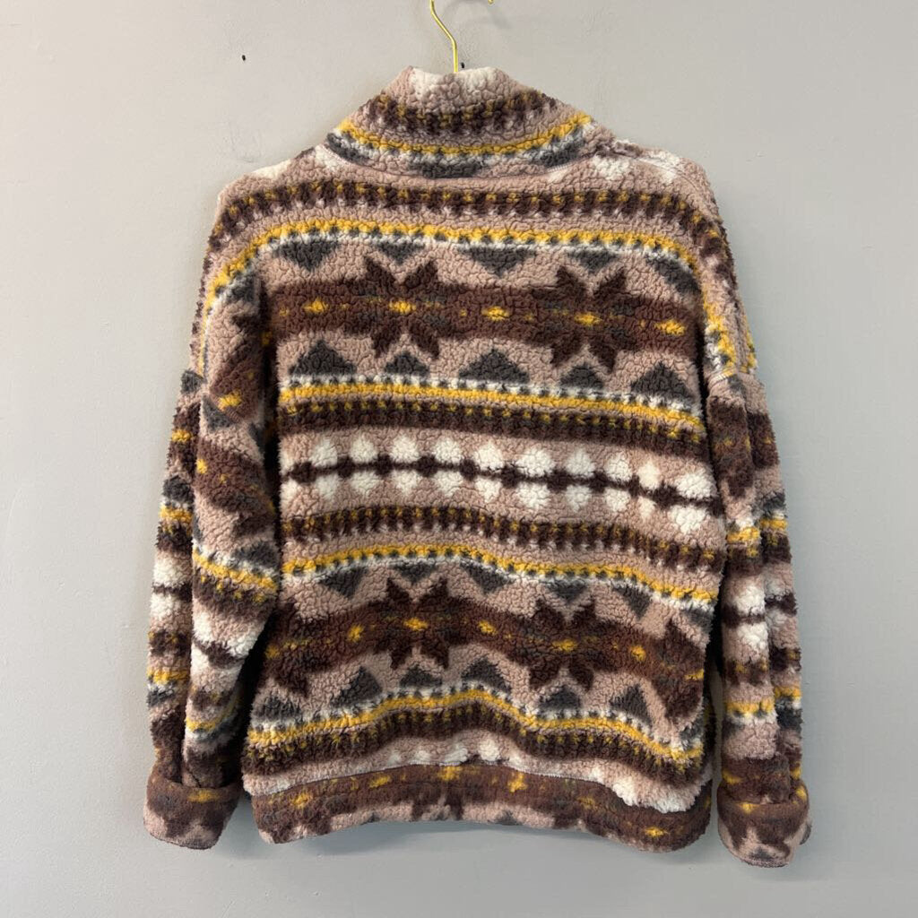 Offline by Aerie Brown/ Yellow Print Fleece Pullover Large