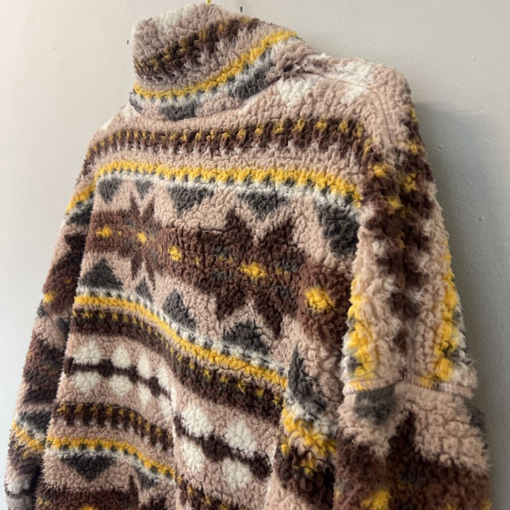 Offline by Aerie Brown/ Yellow Print Fleece Pullover Large