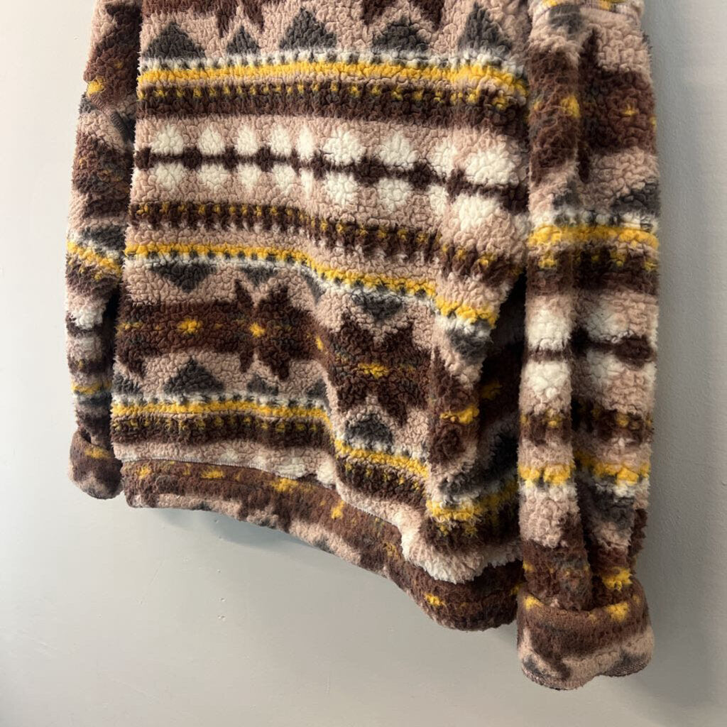 Offline by Aerie Brown/ Yellow Print Fleece Pullover Large