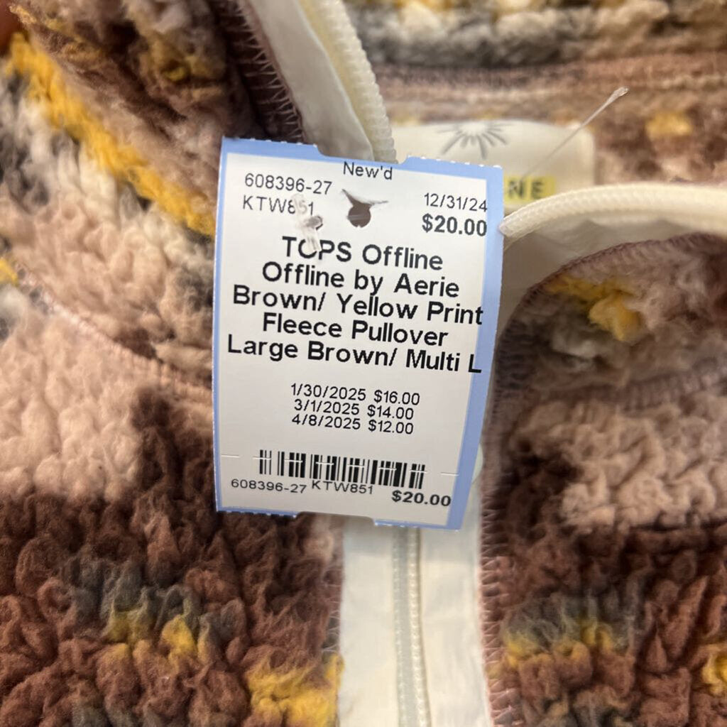 Offline by Aerie Brown/ Yellow Print Fleece Pullover Large