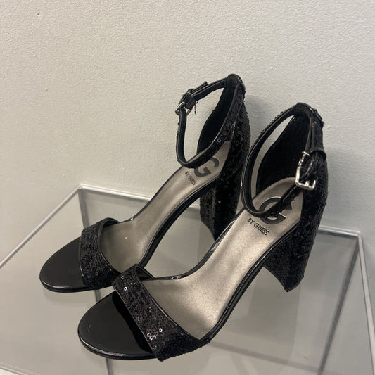 Guess Black Sequin Open Toe Heels 7