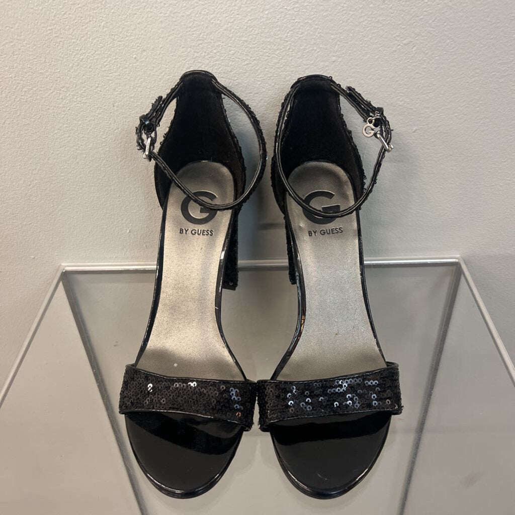 Guess Black Sequin Open Toe Heels 7