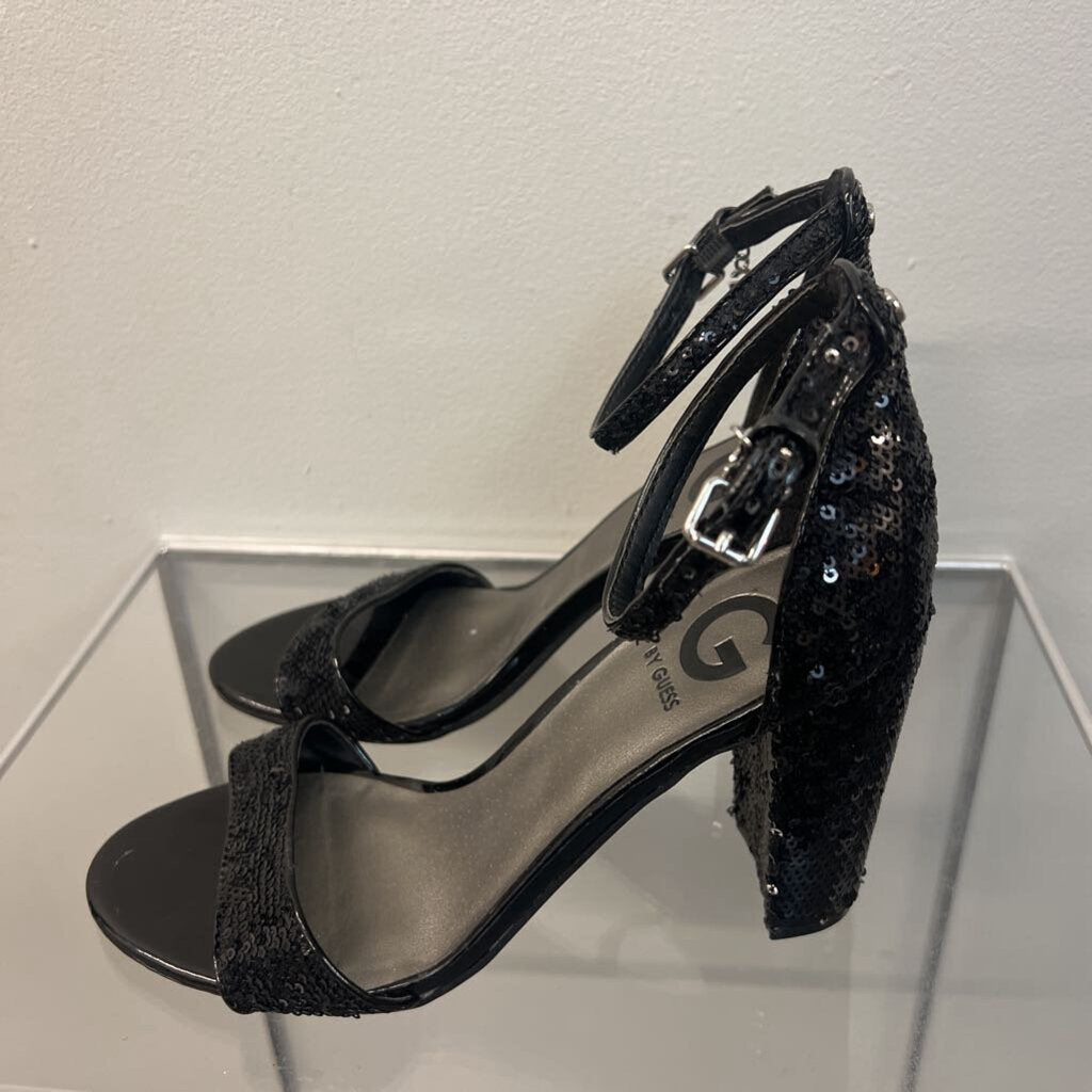 Guess Black Sequin Open Toe Heels 7