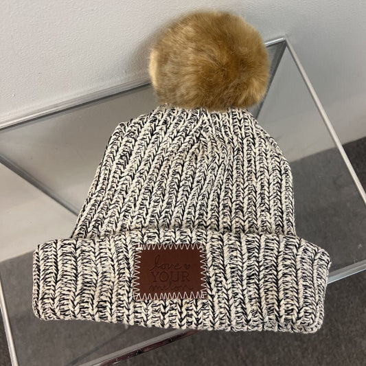 Love Your Melon Black/ Cream Knit Beanie O/S