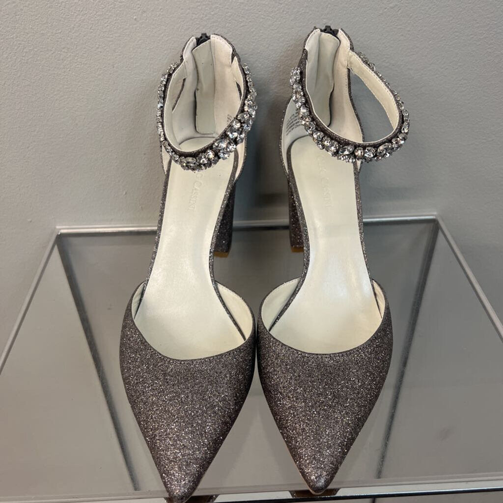 Oleg Cassini Silver Sparkle Pump Heels 9