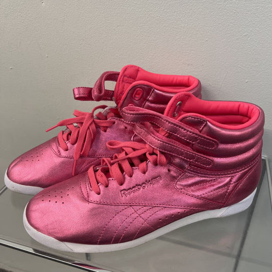 Reebok Freestyle High Top Metallic Pink Sneakers 10