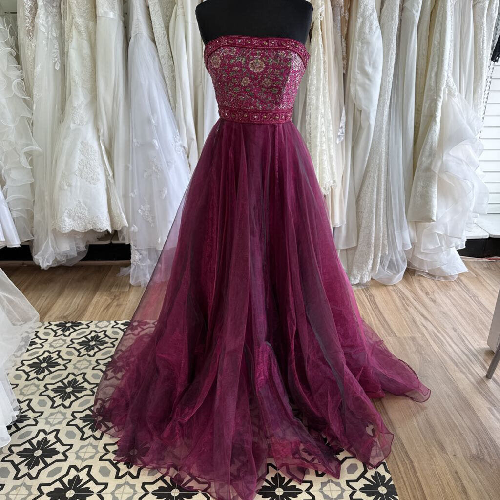 Sherri Hill Berry Beaded Top Full Skirt Shiny Organza 4