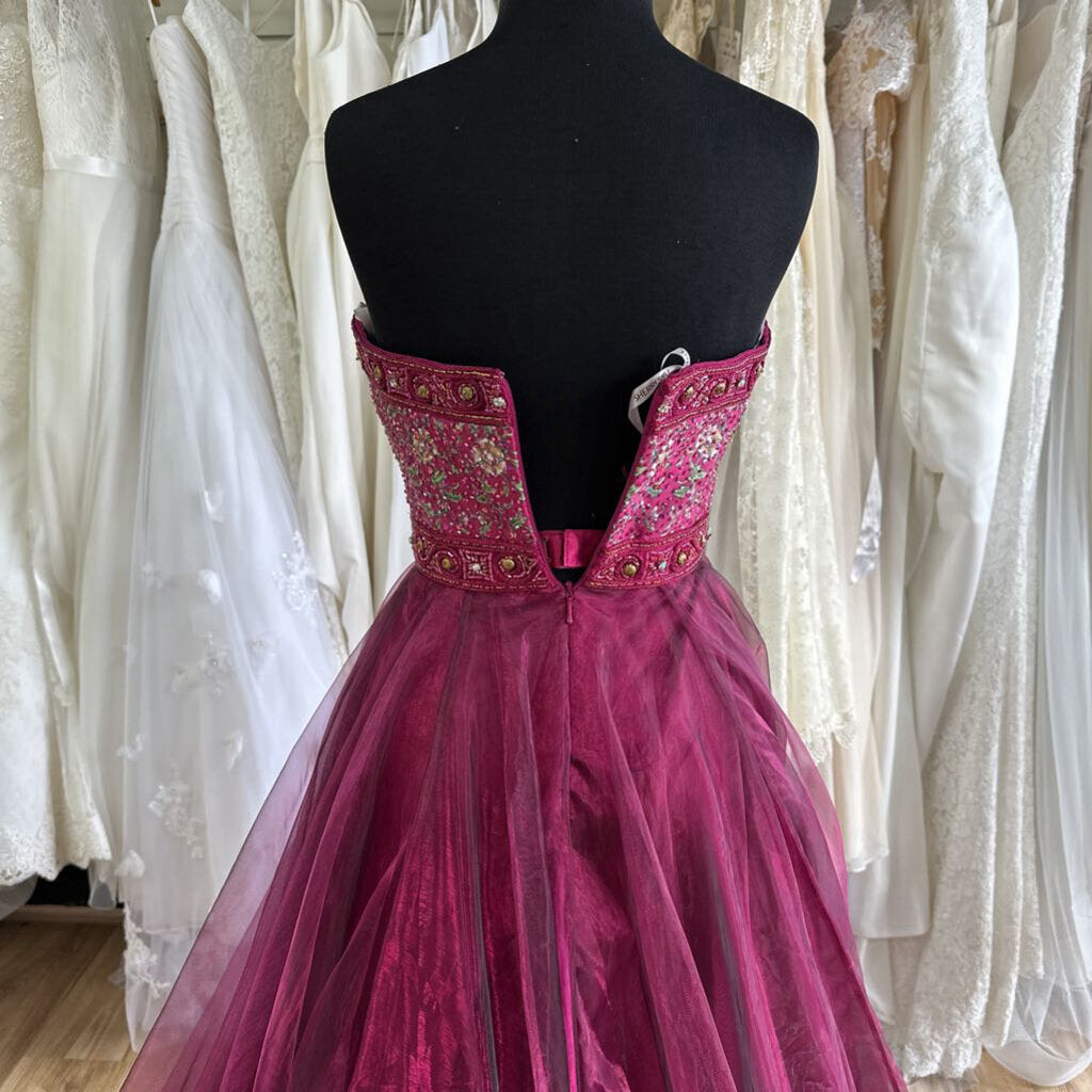 Sherri Hill Berry Beaded Top Full Skirt Shiny Organza 4