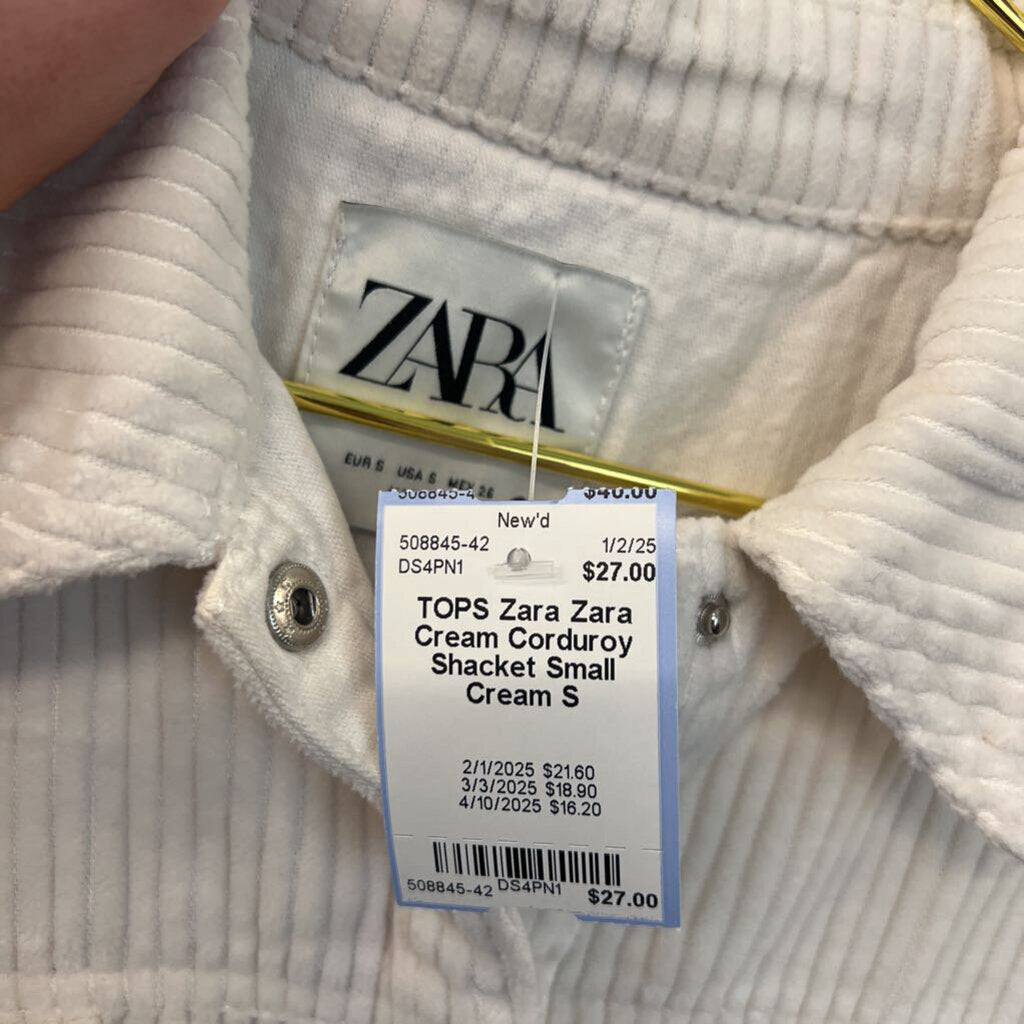 Zara Cream Corduroy Shacket Small