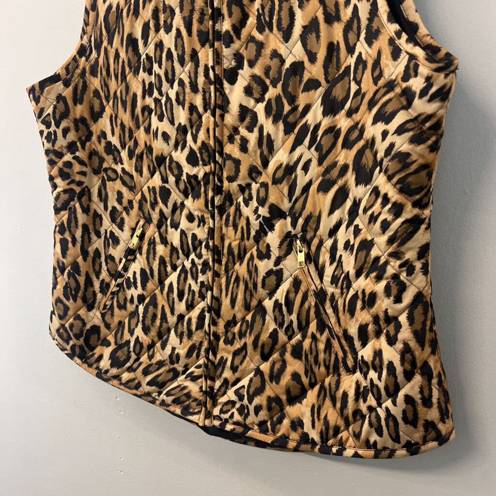 Crown and Ivy Brown Leopard Print Quilted Vest Large