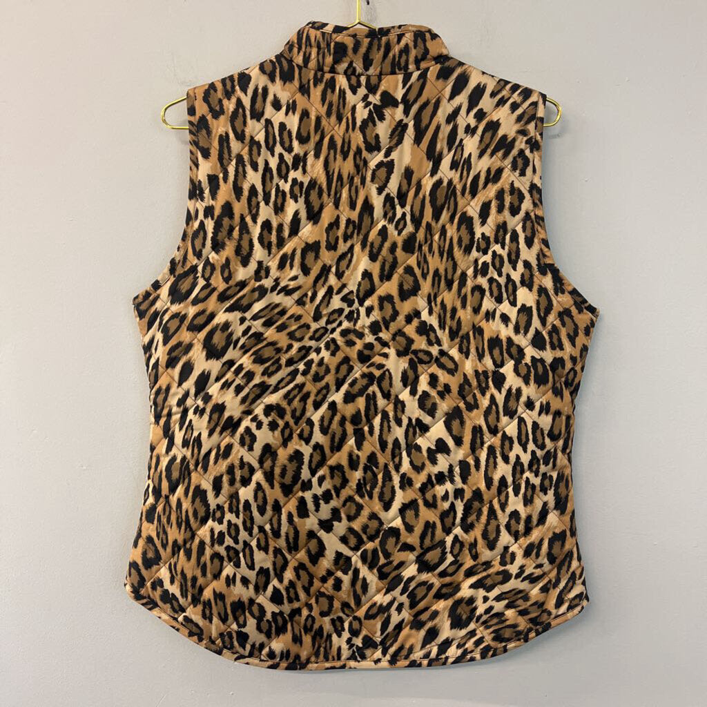 Crown and Ivy Brown Leopard Print Quilted Vest Large