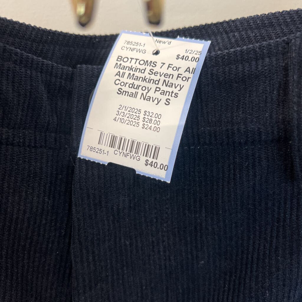 Seven For All Mankind Navy Corduroy Pants Small