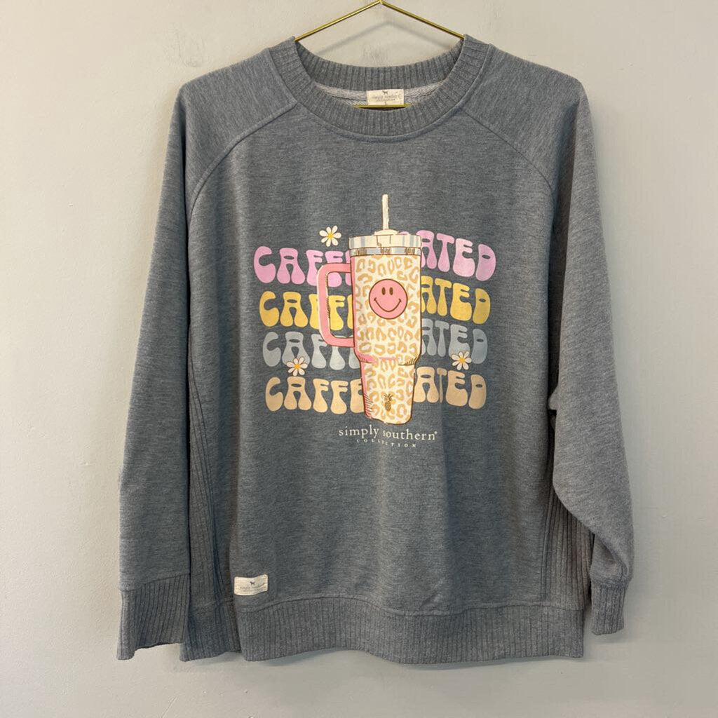 Simply Southern Grey Coffee Graphic Pullover Large