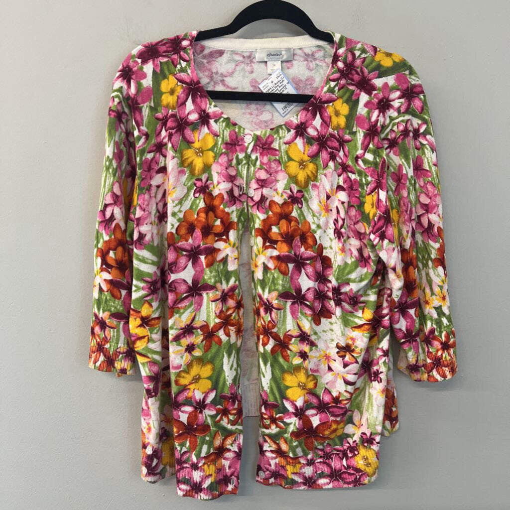 CJ Banks Pink/ Multi Flower Print Cardigan Sweater 1X