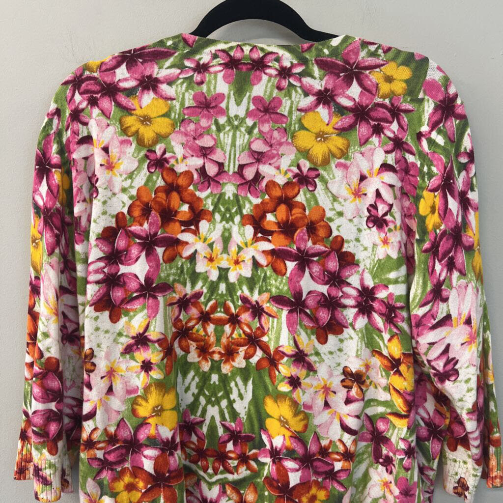 CJ Banks Pink/ Multi Flower Print Cardigan Sweater 1X