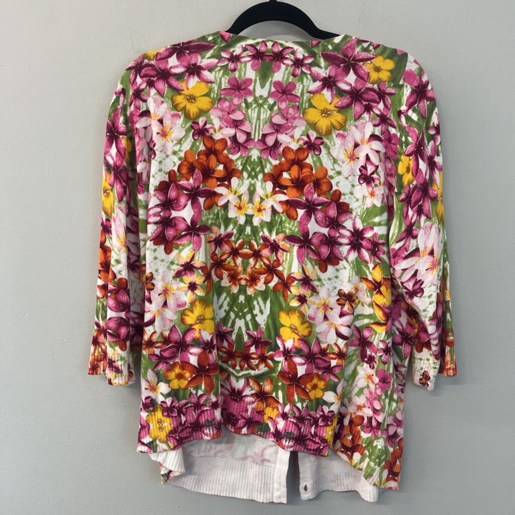 CJ Banks Pink/ Multi Flower Print Cardigan Sweater 1X