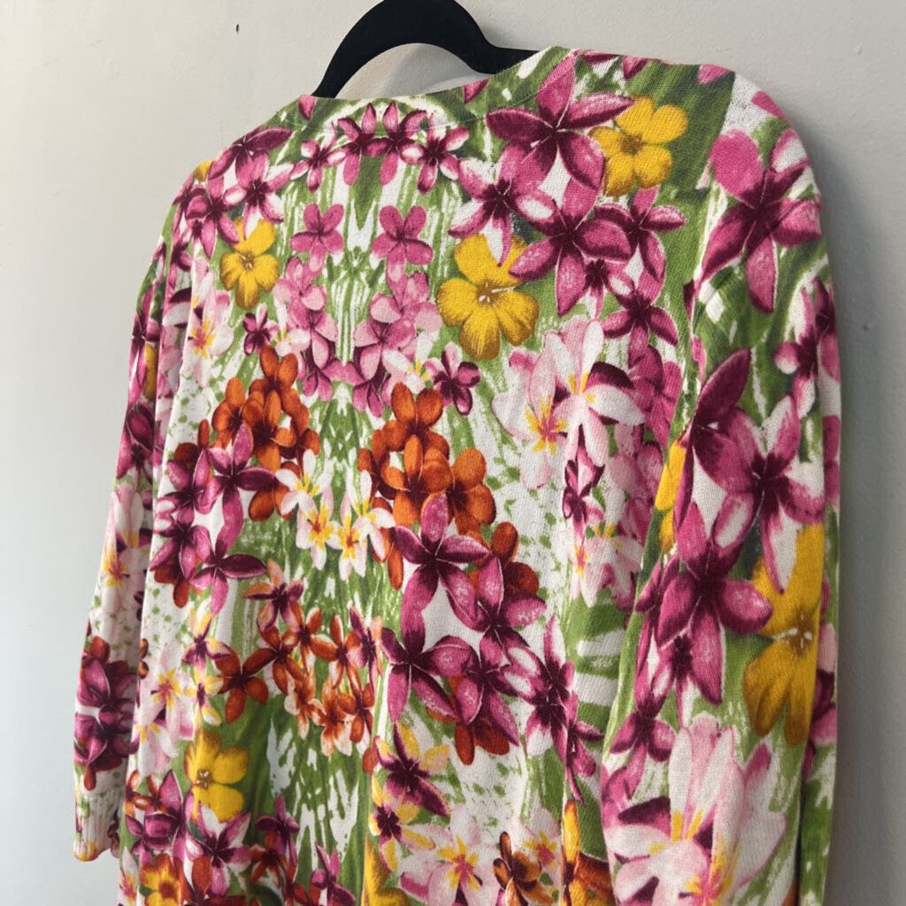 CJ Banks Pink/ Multi Flower Print Cardigan Sweater 1X