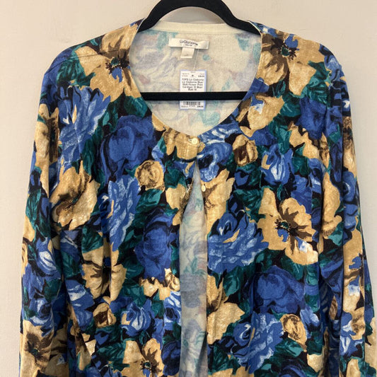 Liz Claiborne Blue/ Multi Flower Print Cardigan 1X