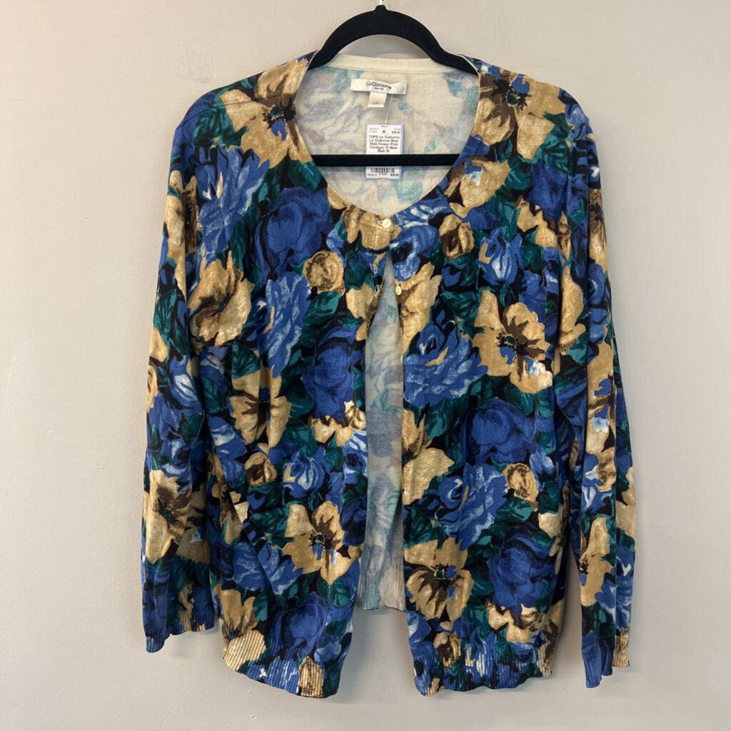 Liz Claiborne Blue/ Multi Flower Print Cardigan 1X