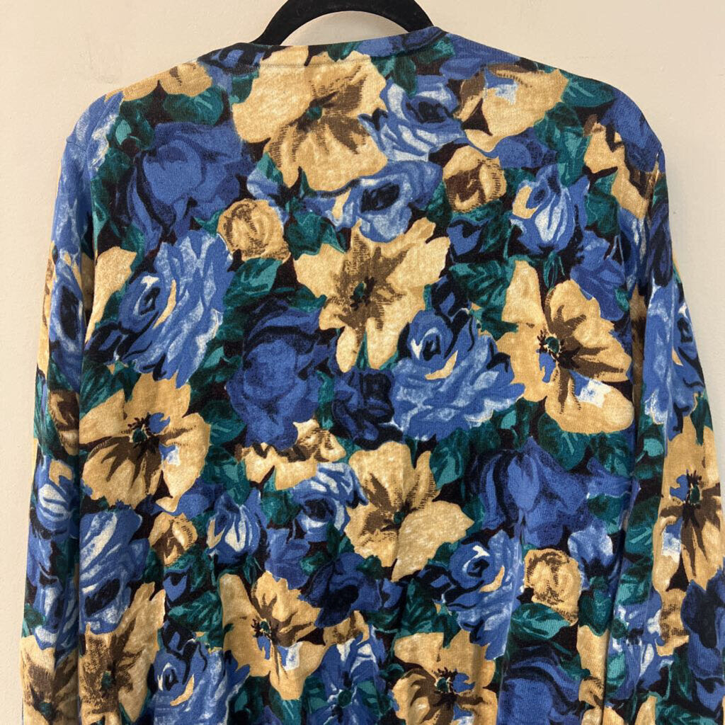 Liz Claiborne Blue/ Multi Flower Print Cardigan 1X