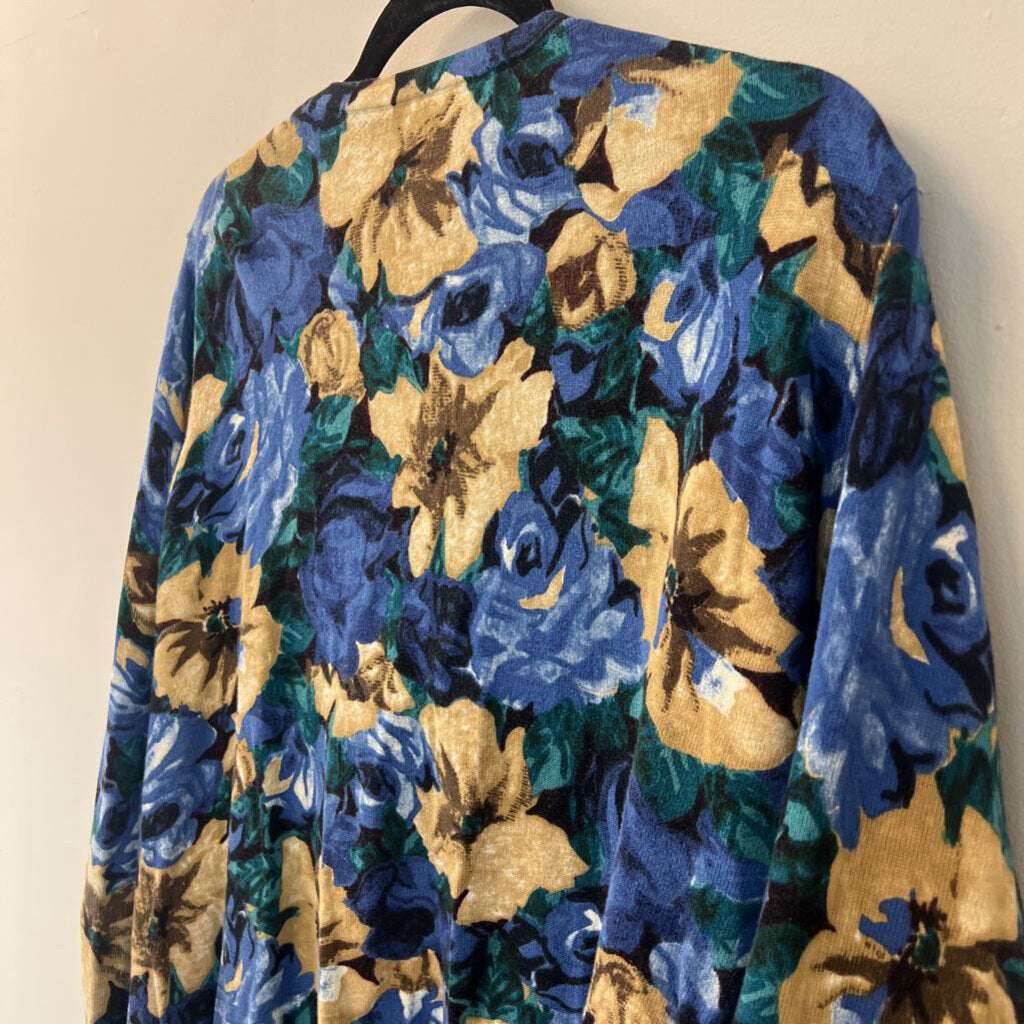 Liz Claiborne Blue/ Multi Flower Print Cardigan 1X