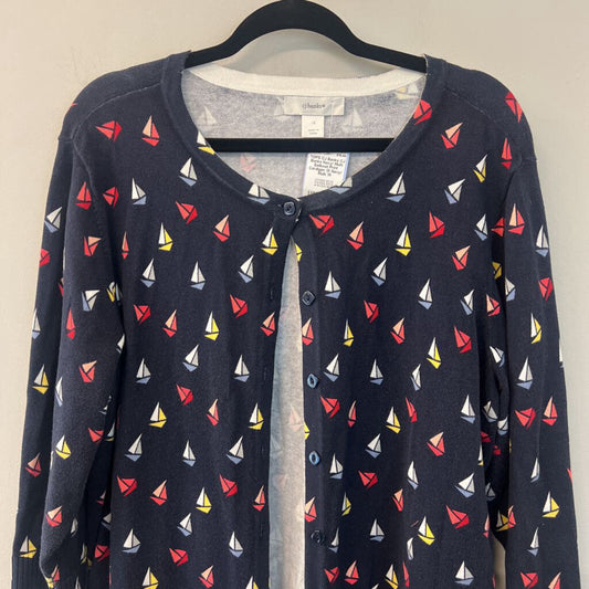 CJ Banks Navy/ Multi Sailboat Print Cardigan 1X