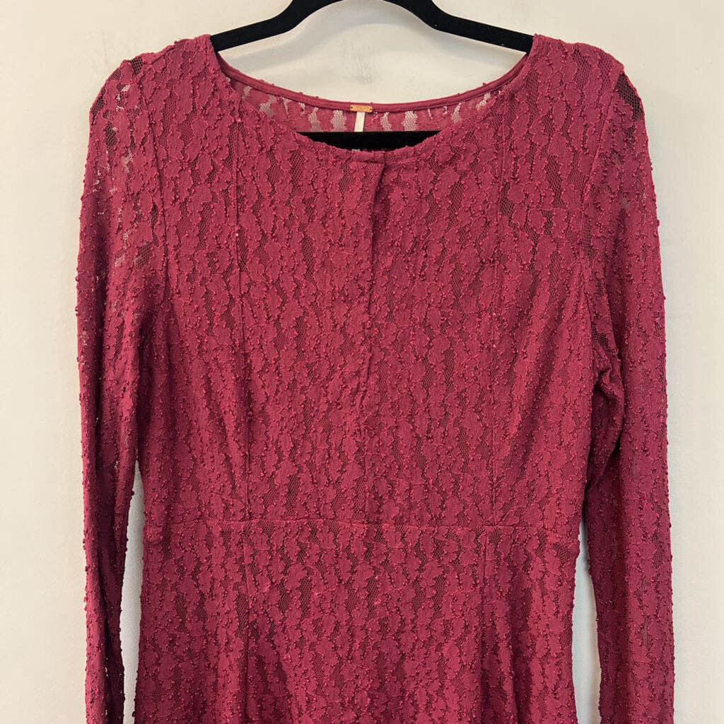 Free People Burgundy Long Sleeve Lace Dress Large