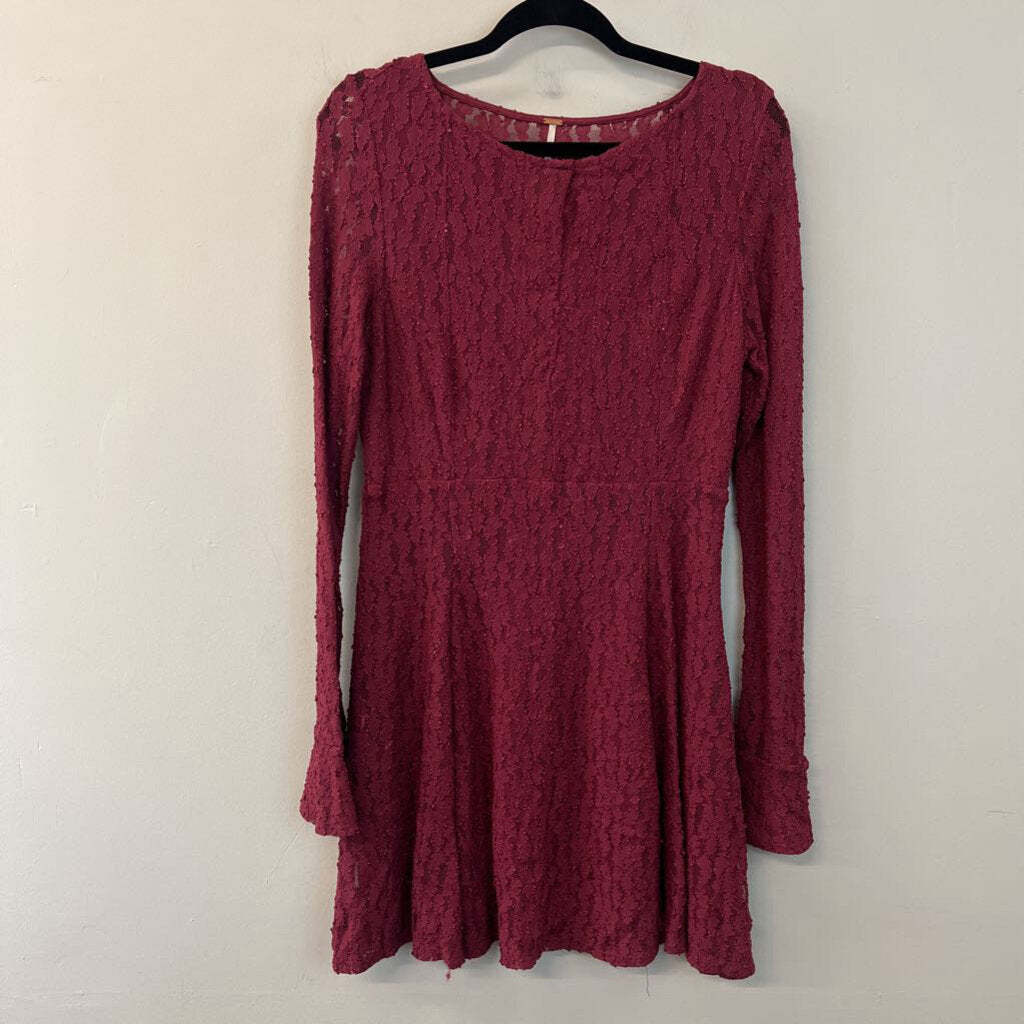 Free People Burgundy Long Sleeve Lace Dress Large