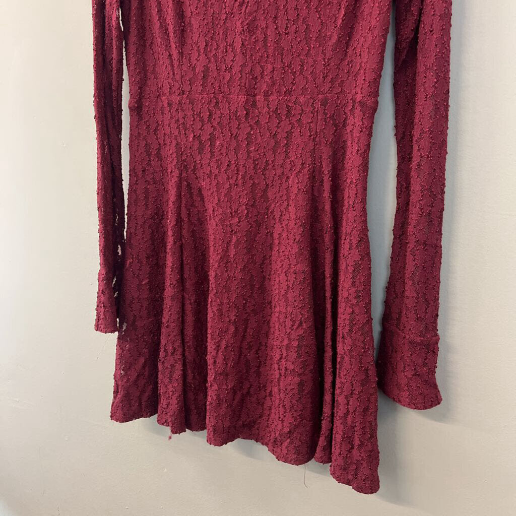 Free People Burgundy Long Sleeve Lace Dress Large