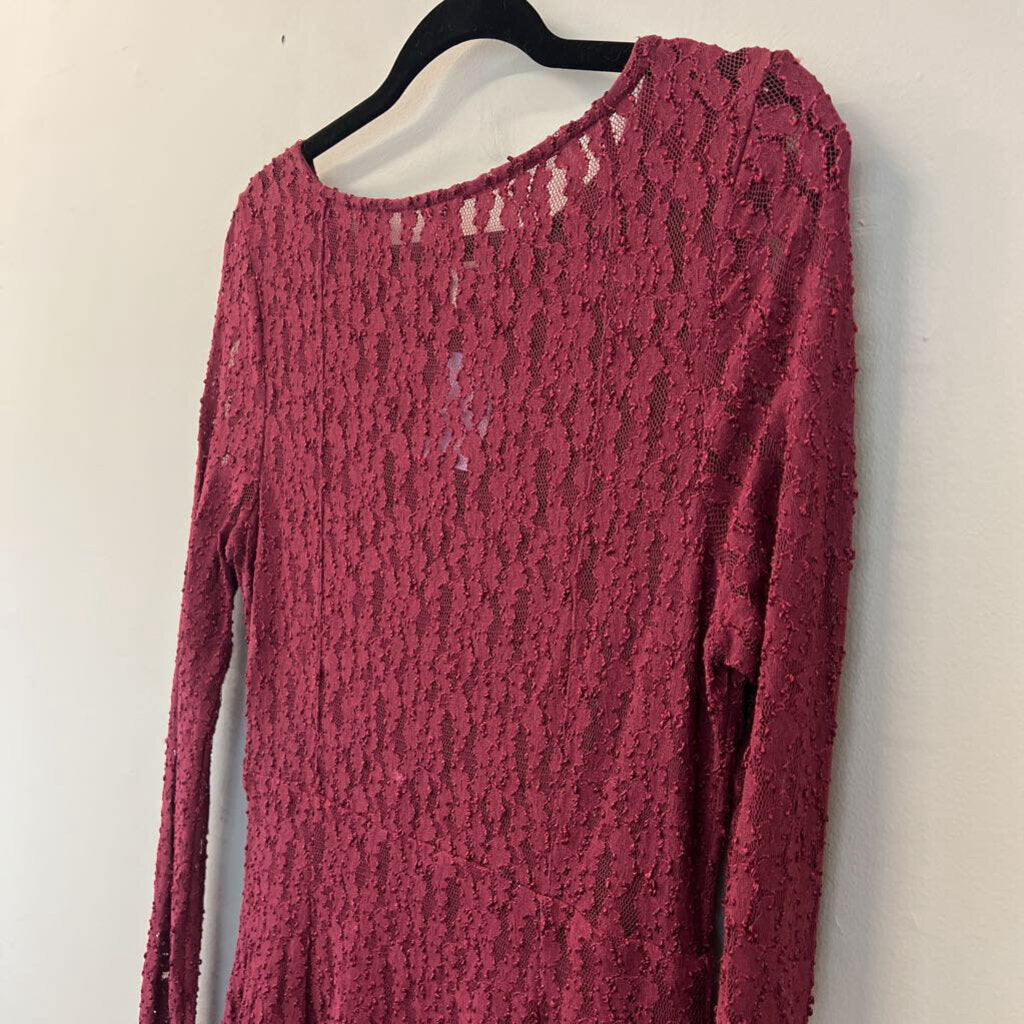 Free People Burgundy Long Sleeve Lace Dress Large