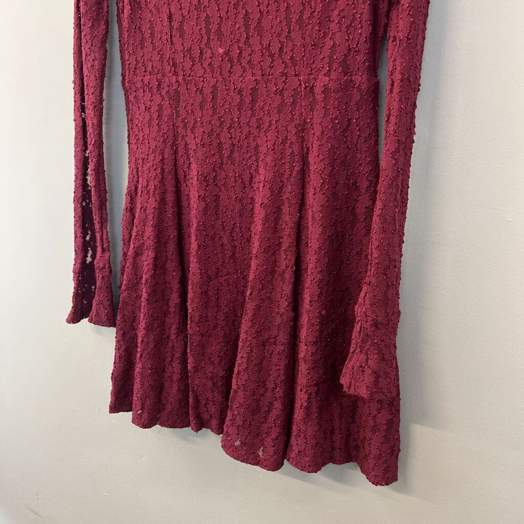 Free People Burgundy Long Sleeve Lace Dress Large