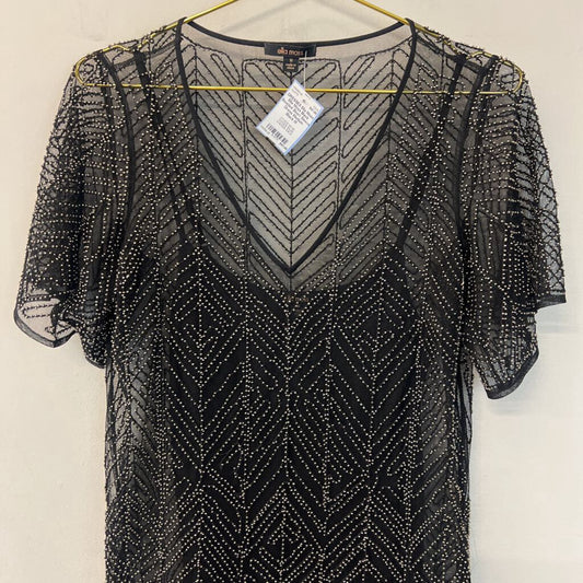 Ella Moss Black Beaded Short Sleeve Dress Medium