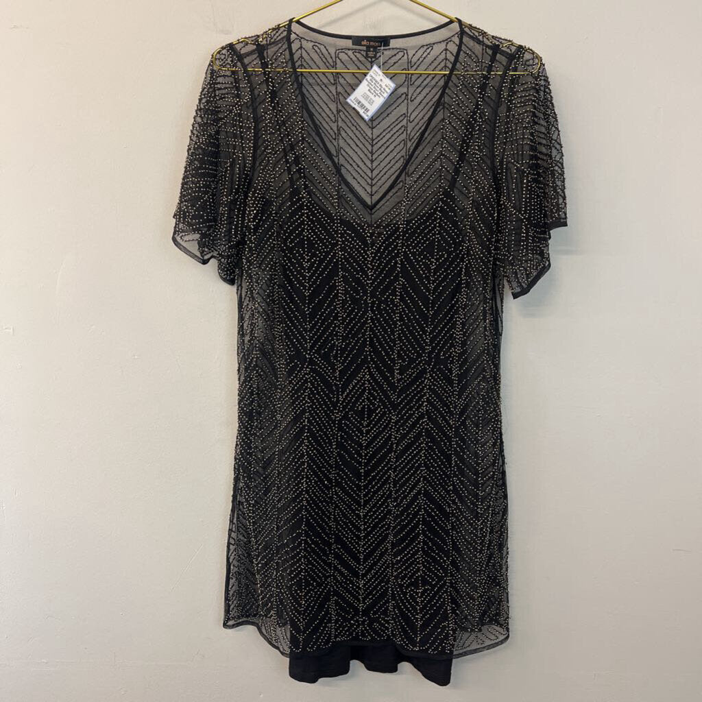 Ella Moss Black Beaded Short Sleeve Dress Medium