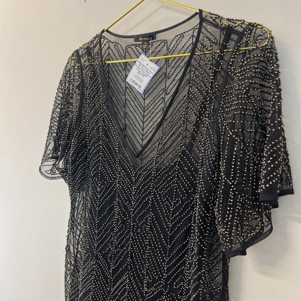 Ella Moss Black Beaded Short Sleeve Dress Medium