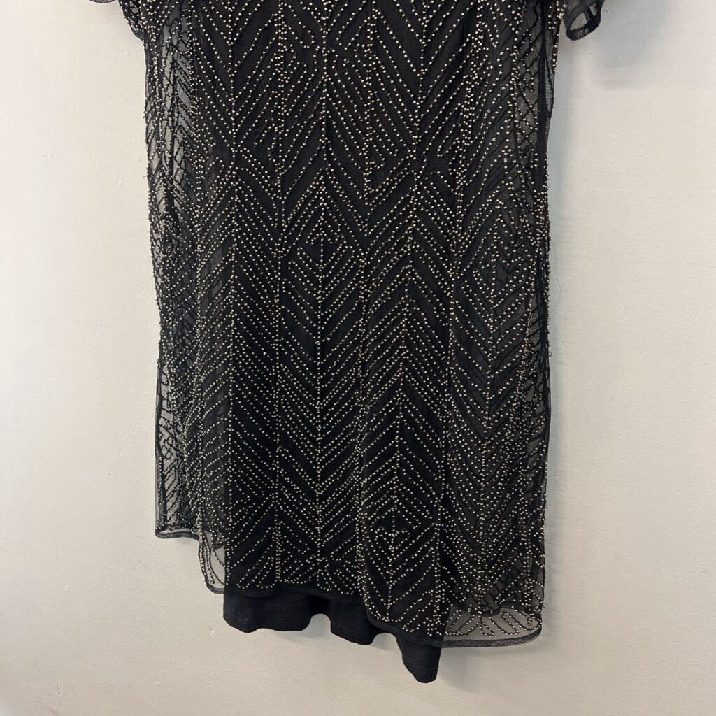 Ella Moss Black Beaded Short Sleeve Dress Medium